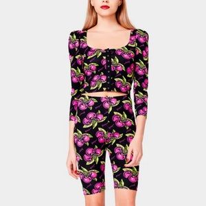 Betsey Johnson High Waisted Cherry Print Bike Shorts Retro Classic Betsey Size L